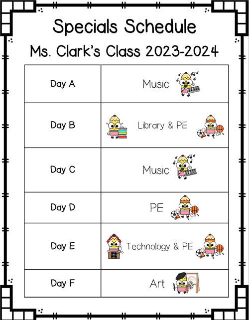 Specials Schedule